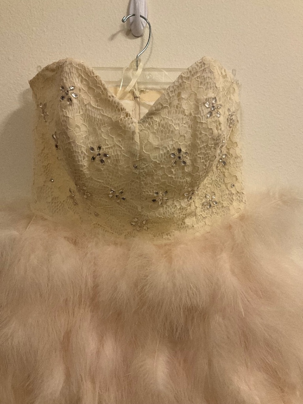 "ASOS" Prom/Cocktail Mini Dress,Bodice Crm Lace w/Diam Beads & Pnk Feathers Sz 6